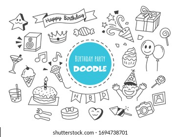 birthday party kawaii doodle vector hand drawing style