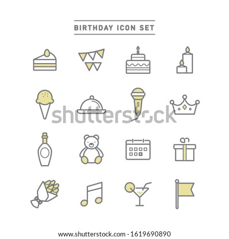 birthday party line icon set