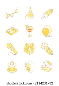 Birthday party - modern line isometric icons set