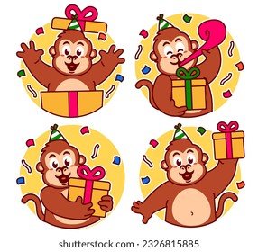 Birthday party monkey cartoon stickers