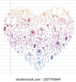 Birthday party. Pattern for invitations, banners, templates.