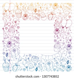 Birthday party. Pattern for invitations, banners, templates.