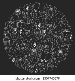 Birthday party. Pattern for invitations, banners, templates.