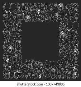 Birthday party. Pattern for invitations, banners, templates.