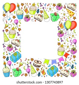 Birthday party. Pattern for invitations, banners, templates.