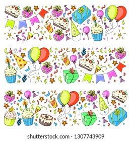 Birthday party. Pattern for invitations, banners, templates.