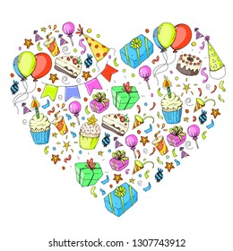 Birthday party. Pattern for invitations, banners, templates.