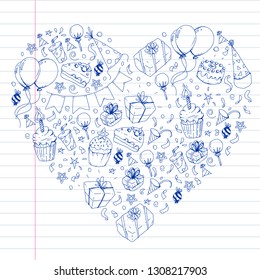 Birthday party. Pattern for invitations, banners, templates.