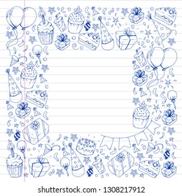 Birthday party. Pattern for invitations, banners, templates.