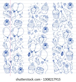 Birthday party. Pattern for invitations, banners, templates.
