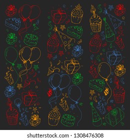 Birthday party. Pattern for invitations, banners, templates.