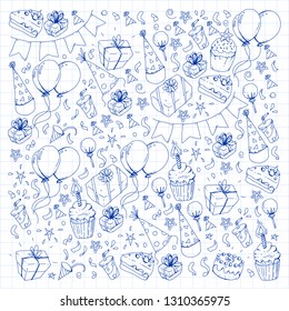 Birthday party. Pattern for invitations, banners, templates.