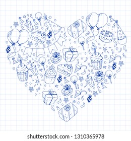 Birthday party. Pattern for invitations, banners, templates.
