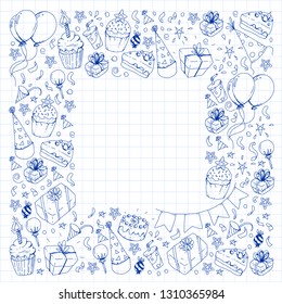 Birthday party. Pattern for invitations, banners, templates.