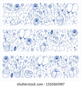 Birthday party. Pattern for invitations, banners, templates.