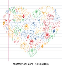Birthday party. Pattern for invitations, banners, templates.