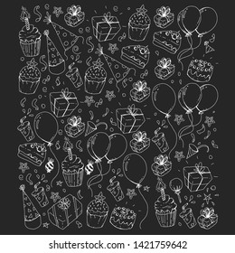 Birthday party. Pattern for invitations, banners, templates.