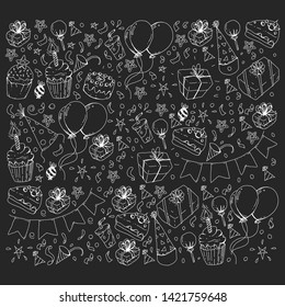 Birthday party. Pattern for invitations, banners, templates.