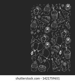 Birthday party. Pattern for invitations, banners, templates.