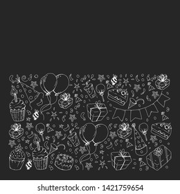 Birthday party. Pattern for invitations, banners, templates.