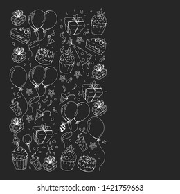 Birthday party. Pattern for invitations, banners, templates.