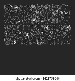 Birthday party. Pattern for invitations, banners, templates.