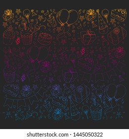 Birthday party. Pattern for invitations, banners, templates.