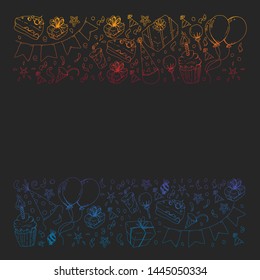 Birthday party. Pattern for invitations, banners, templates.