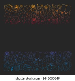 Birthday party. Pattern for invitations, banners, templates.