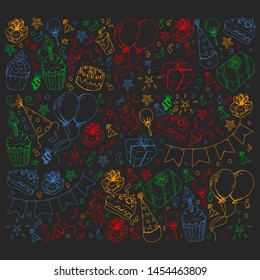 Birthday party. Pattern for invitations, banners, templates.