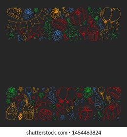 Birthday party. Pattern for invitations, banners, templates.