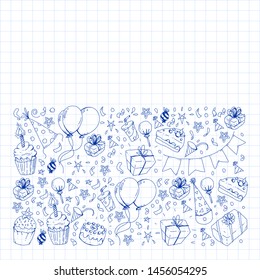 Birthday party. Pattern for invitations, banners, templates.