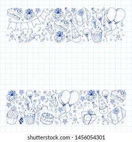 Birthday party. Pattern for invitations, banners, templates.