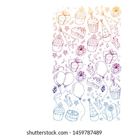 Birthday party. Pattern for invitations, banners, templates.