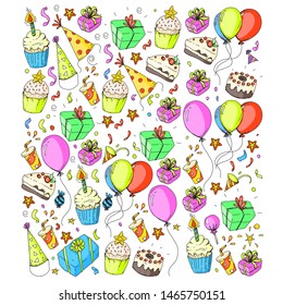 Birthday party. Pattern for invitations, banners, templates.