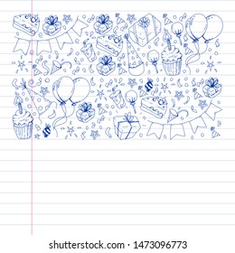 Birthday party. Pattern for invitations, banners, templates.