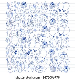 Birthday party. Pattern for invitations, banners, templates.