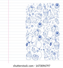 Birthday party. Pattern for invitations, banners, templates.