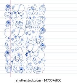 Birthday party. Pattern for invitations, banners, templates.