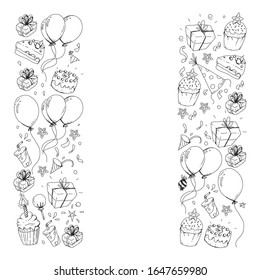 Birthday party. Pattern for invitations, banners, templates.