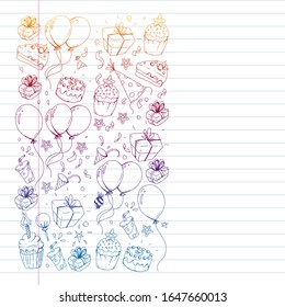 Birthday party. Pattern for invitations, banners, templates.