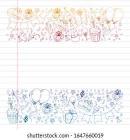  Fiesta de cumpleaños. Patrón para invitaciones, banners, plantillas.