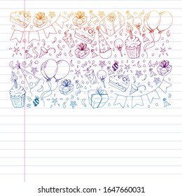 Birthday party. Pattern for invitations, banners, templates.