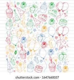 Birthday party. Pattern for invitations, banners, templates.