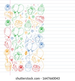 Birthday party. Pattern for invitations, banners, templates.
