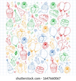 Birthday party. Pattern for invitations, banners, templates.