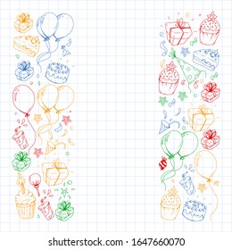 Birthday party. Pattern for invitations, banners, templates.