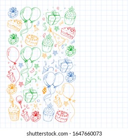 Birthday party. Pattern for invitations, banners, templates.