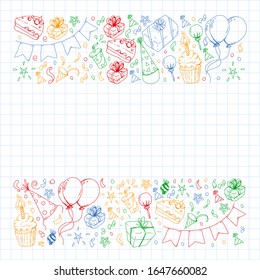 Birthday party. Pattern for invitations, banners, templates.