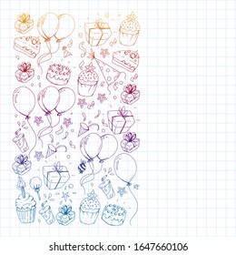 Birthday party. Pattern for invitations, banners, templates.